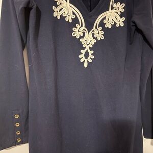 Navy Embroidered V-Neck dress
